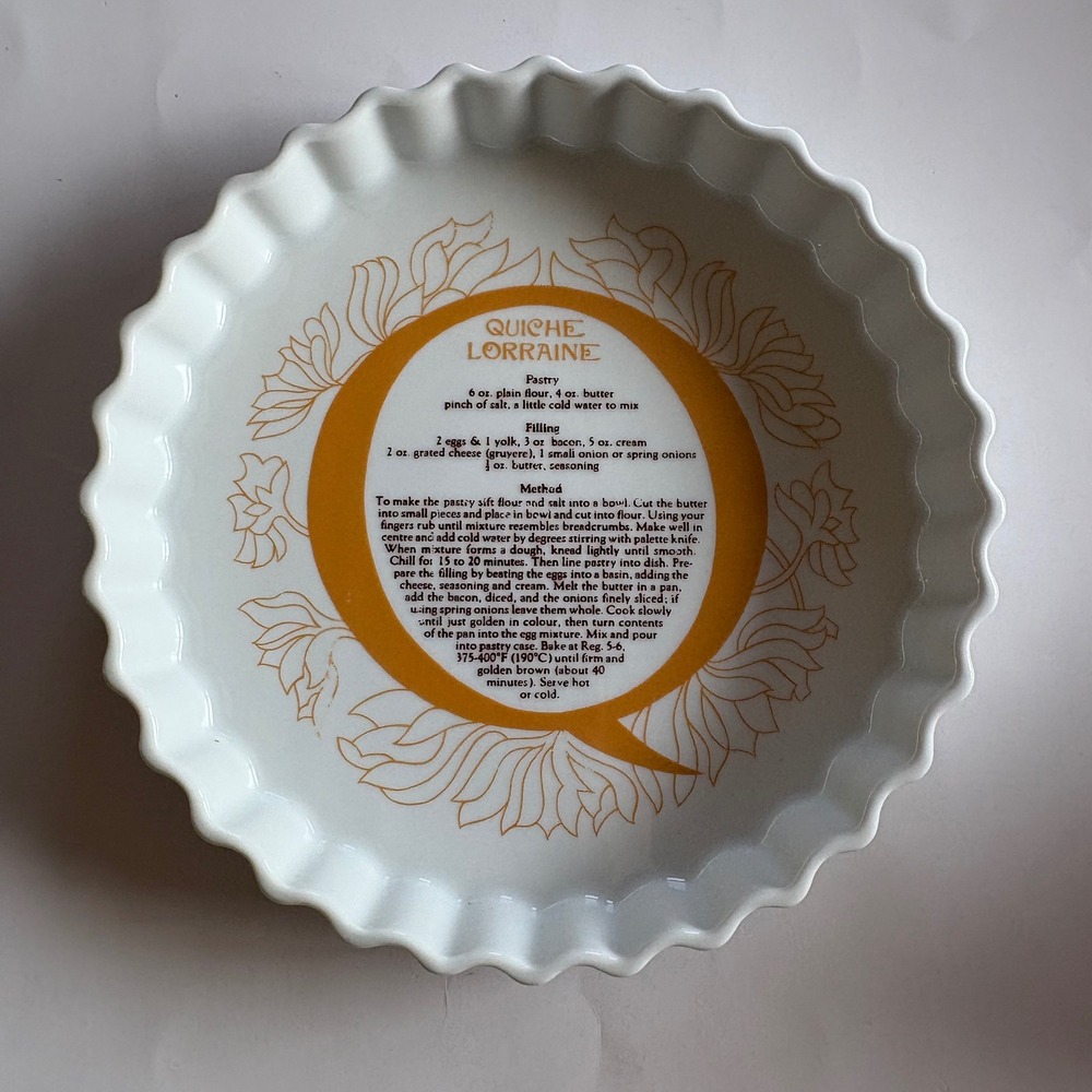 Vintage Shafford Quiche Lorraine Recipe Dish Oven to Table Porcelain Fluted 9.5"